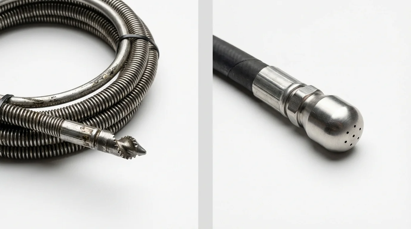 Drain snake cable and hydro jetting nozzle used for drain cleaning in Rush City, MN