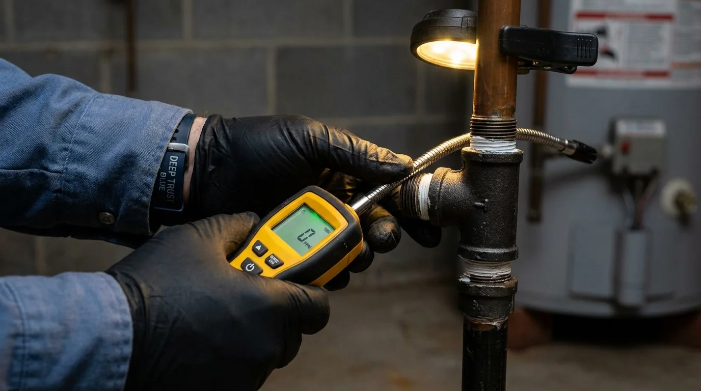 Gas leak detection with electronic sniffer by Johns Plumbing LLC in Rush City