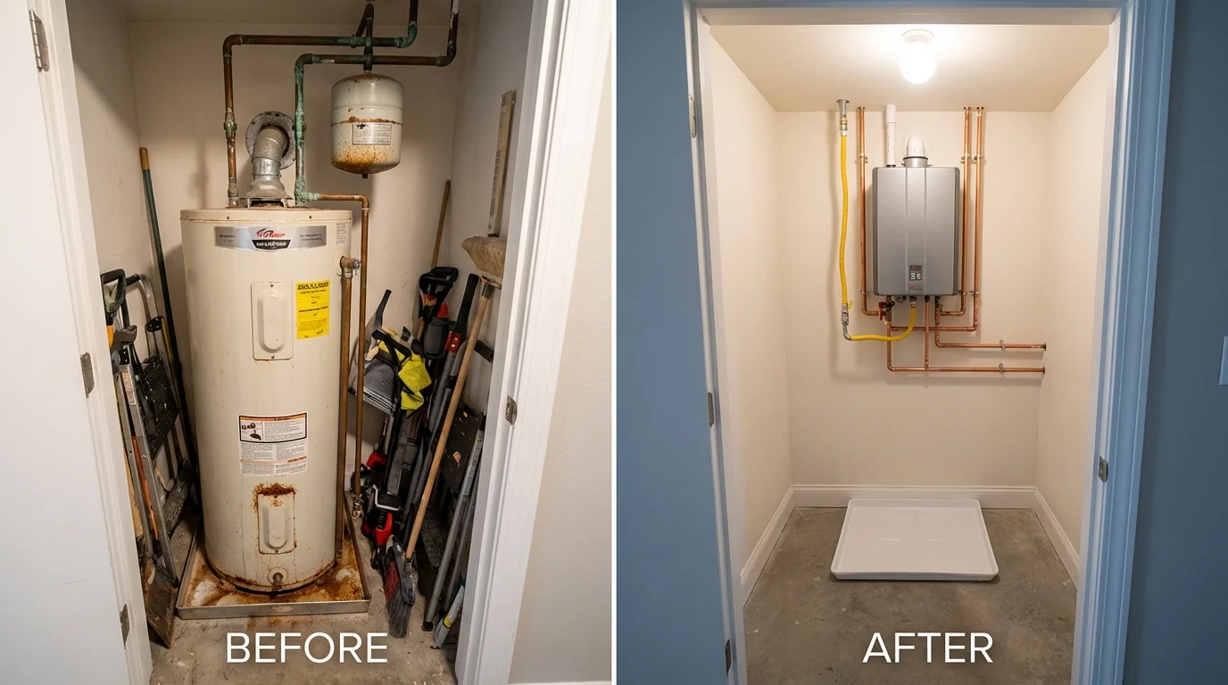 Tank water heater versus wall-mounted tankless unit comparison for Rush City, MN homeowners